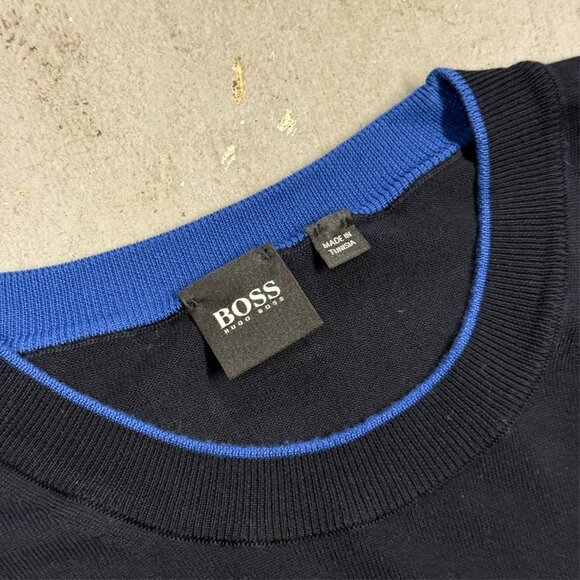 Hugo Boss Sweater Fabello Cotton Knit Lightweight Blue Crewneck XL - Picture 5 of 9